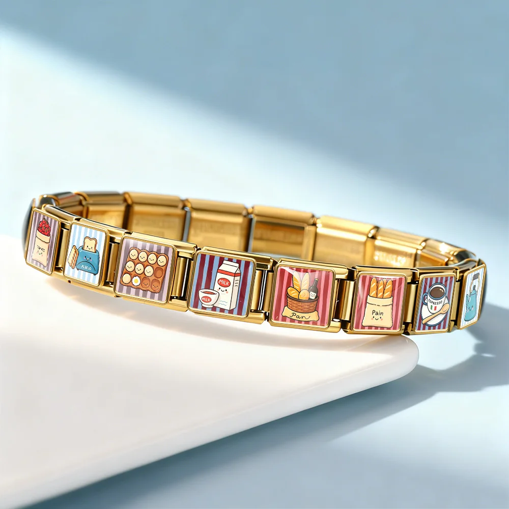 GEMOSA 9mm Italienische Armband-Charms Original-Design Niedliche Frühstücksserie Perlen DIY Edelstahl-Schmuckglieder Geschenk – Detail 2