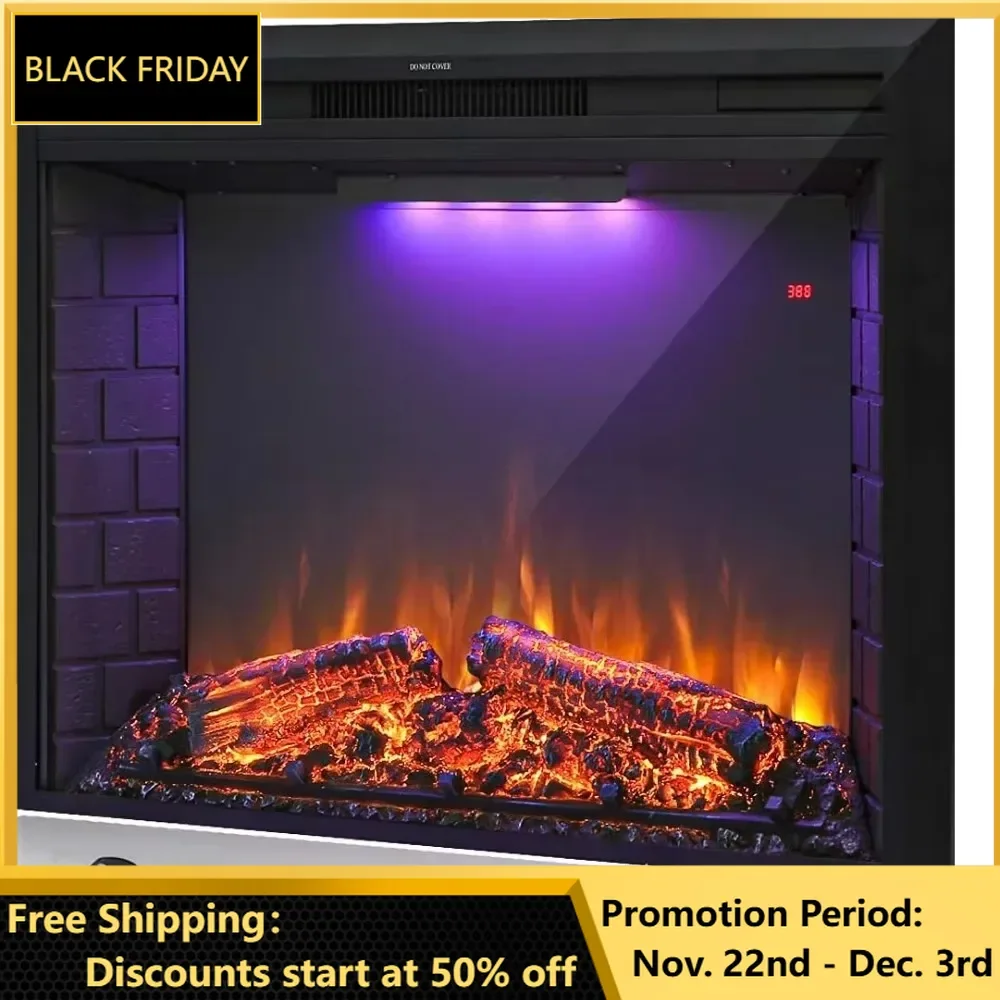 Fireplaces, Retro Recessed Fireplace Heater, Fire Cracking Sound, Remote Control & Timer, 750/1500W, 43'' Electric Fireplaces