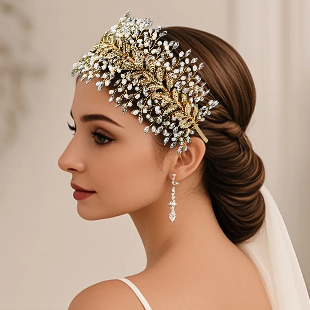 

Luxury Heavy Duty Alloy Blade Crown Classic Pearl Rhinestone Flower HairBands for Women Bridal Wedding Headpieces Hair Accessory