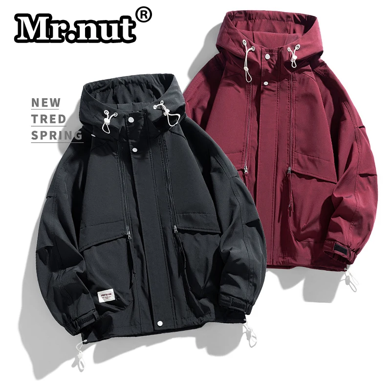 Mr.nut Camping Outdoor giacche uomo abbigliamento popolare tinta unita top giacca frangivento impermeabile cappotto maschile Oversize con cappuccio