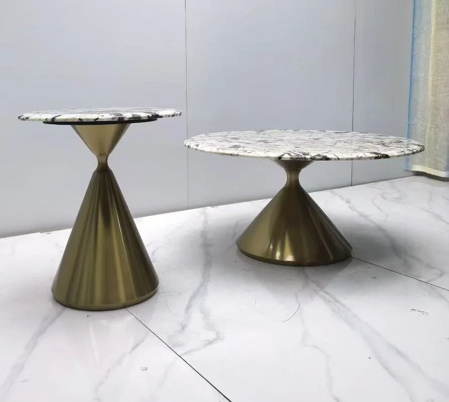 Luxury Coffee Table Titanium Gold Marble Surface Luxury Sofa Side Table Furniture Living Room Home Furniture Metal Material