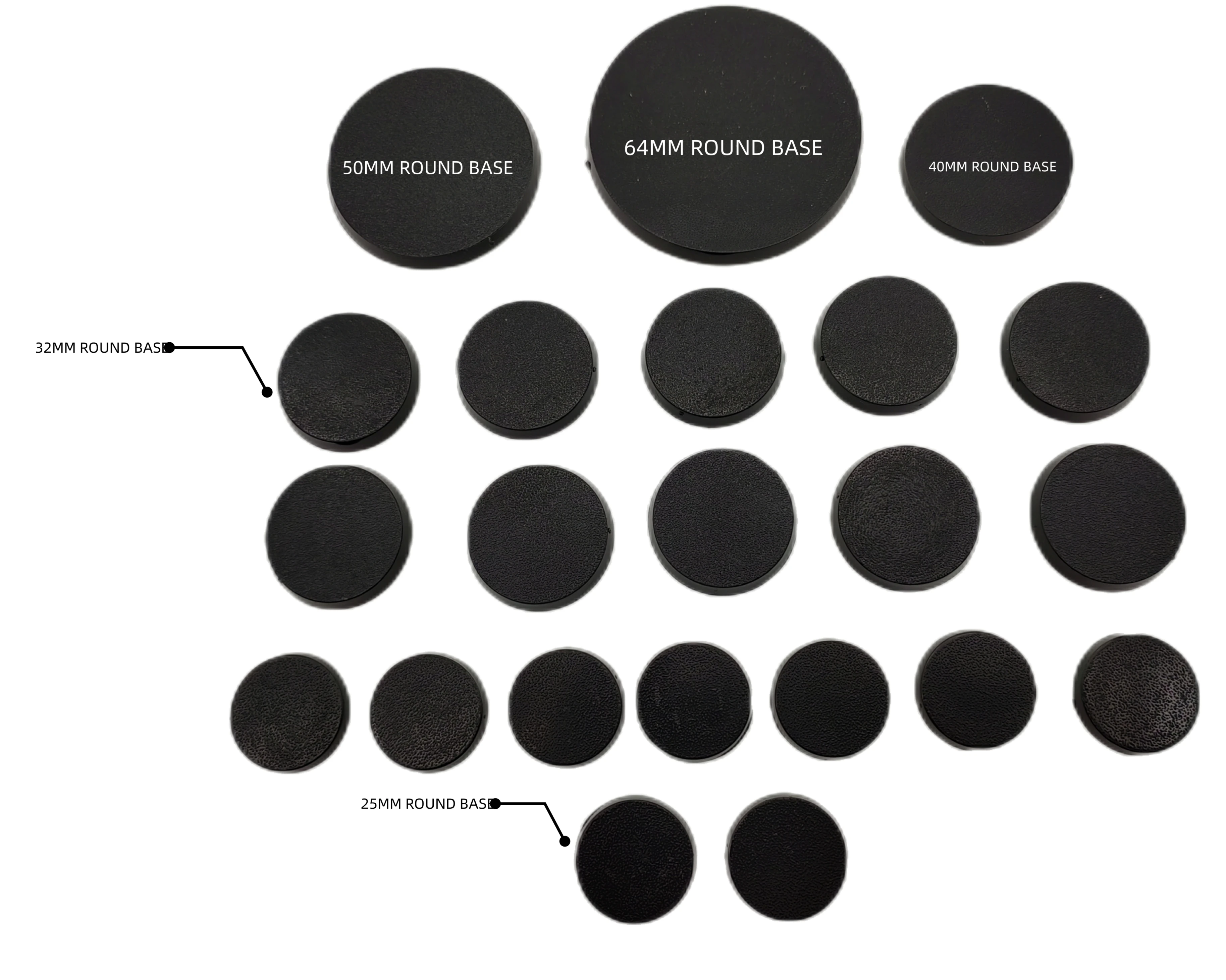 Mezcla de bases redondas de 25MM, 32MM, 40MM, 50MM y 60MM para juegos de mesa de juegos de guerra en miniatura (23 piezas en total)
