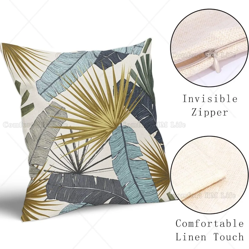 Tropical Leaf Accent Pillow Covers 20X20 Inch Set of 2 Banana Palm Leaves Decor Pillowcases Summer Botanical Plant Cushion Cover