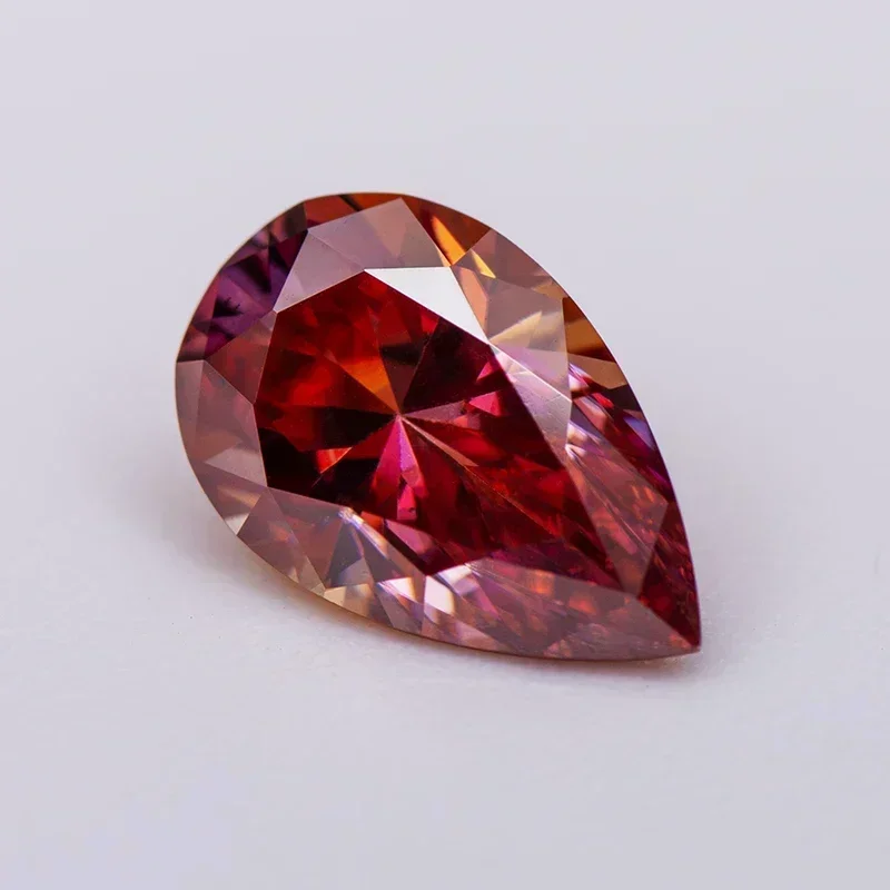 

Moissanite Watermelon Red Color Pear Cut Lab Grown Gemstone For Diy Advanced Jewelry Making Materials With GRA Certificate