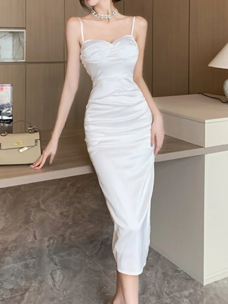 

Spaghetti Strap Bodycon Slim White Black Dress Women Summer Sexy Fashion Elegant Solid Evening Club Vestidos Female Clothings