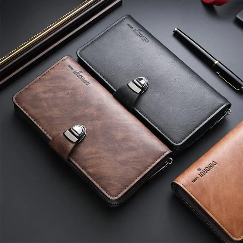 Portefeuille de luxe unisexe en cuir PU, avec longue fermeture éclair, poche pour pièces de monnaie, fentes multi-cartes, mode Business, sac à main pour téléphone