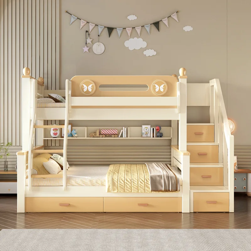 All solid wood household bunk bed Two-layer upper and lower beds Multifunctional