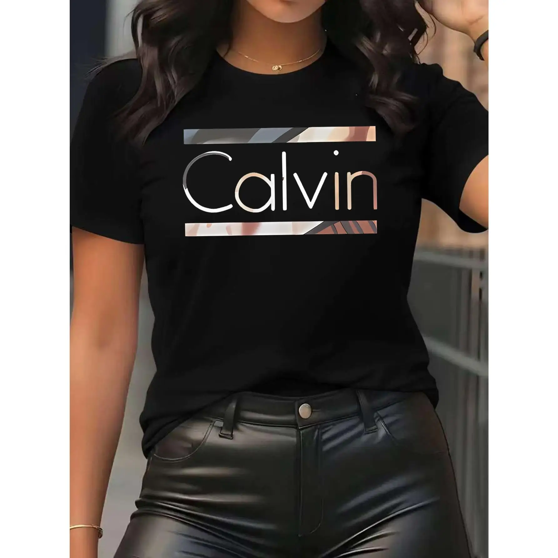 

Women'S Cartoon Art Letter Print Pattern-Elegant Fashion-Ladies round Neck Pullover T-shirt Casual Sports Short Sleeve