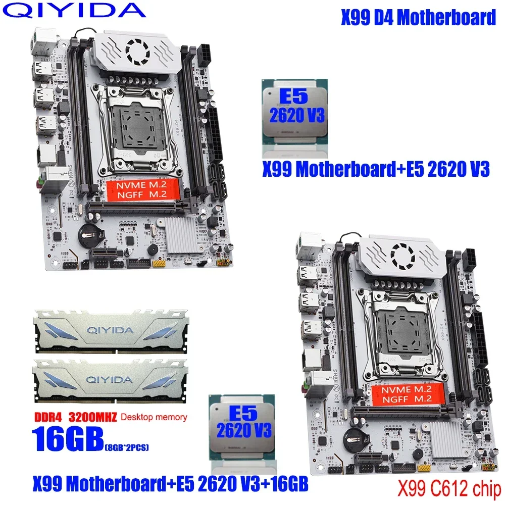 QIYIDA X99 Motherboard LGA 2011-3 Set Kit Xeon E5 2620 V3 CPU Processor 16G=2*8G DDR4 RAM Memory NAME M.2