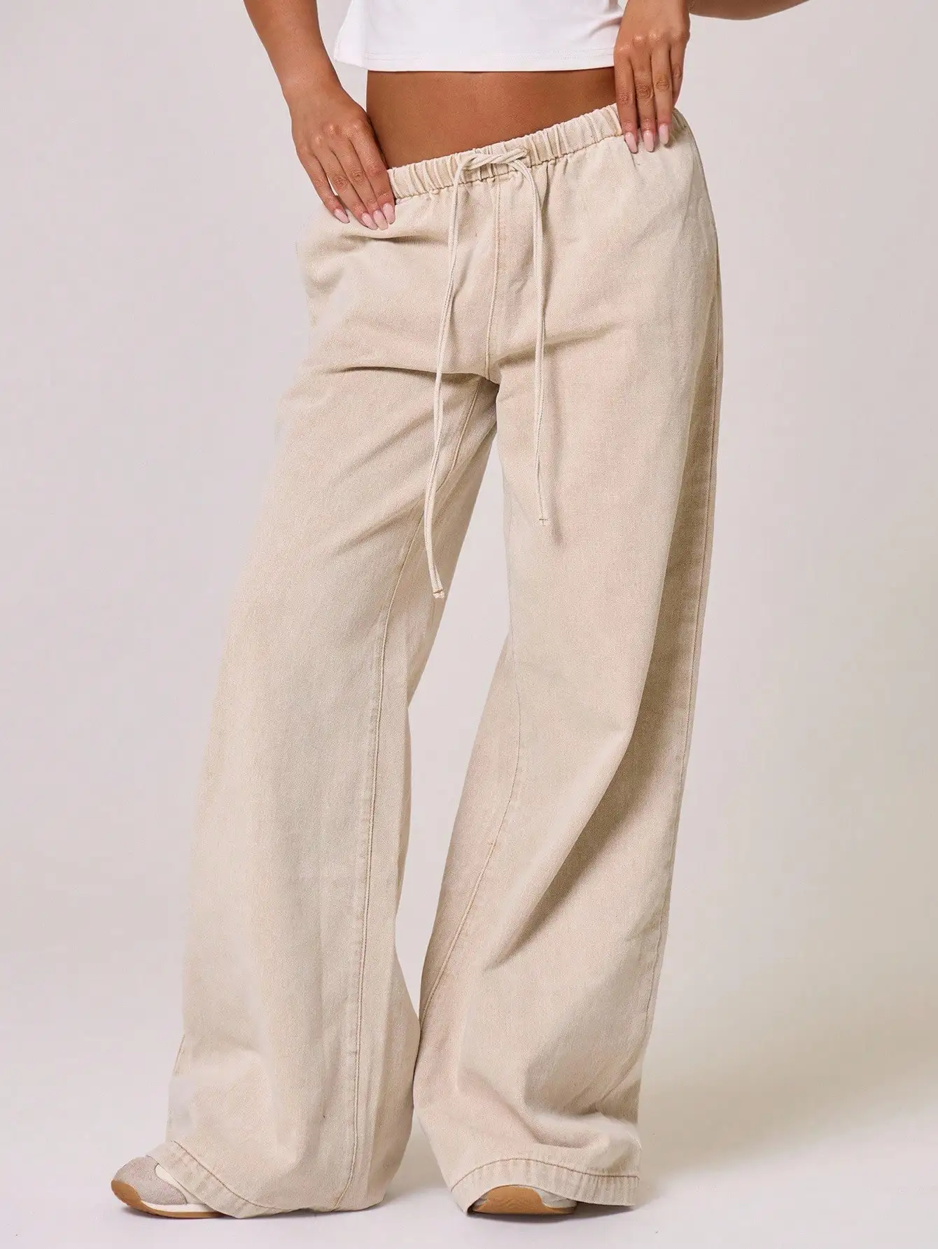 Drawstring Waist Wide Leg Jeans Winter Spring Summer