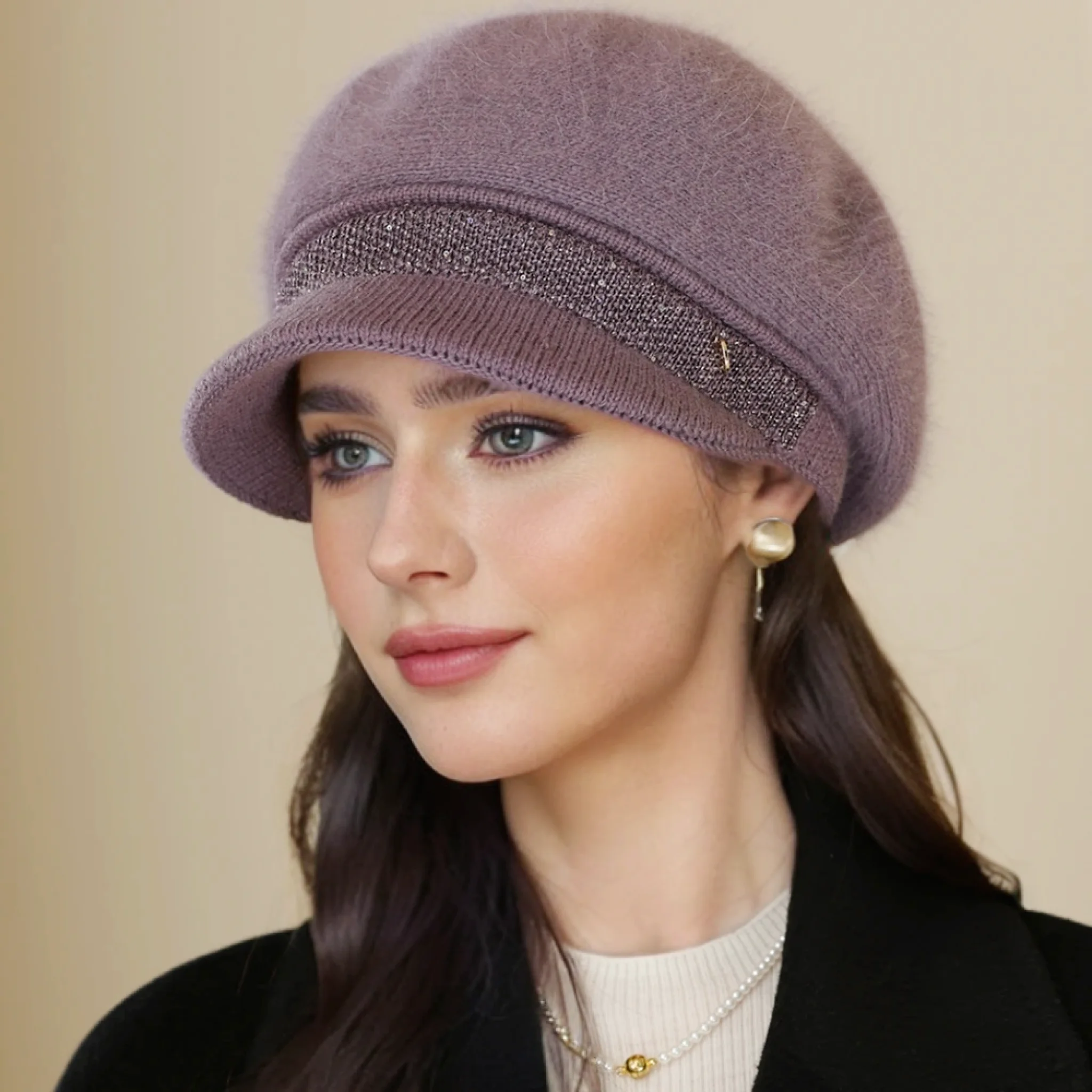 امرأة جديدة الشتاء قبعة تدفئة أفخم الفراء اصطف قبعة دافئة للنساء عادية الأرنب الفراء مزيج قبعة الشارع الشهير في الهواء الطلق موضة محبوك قبعة #5