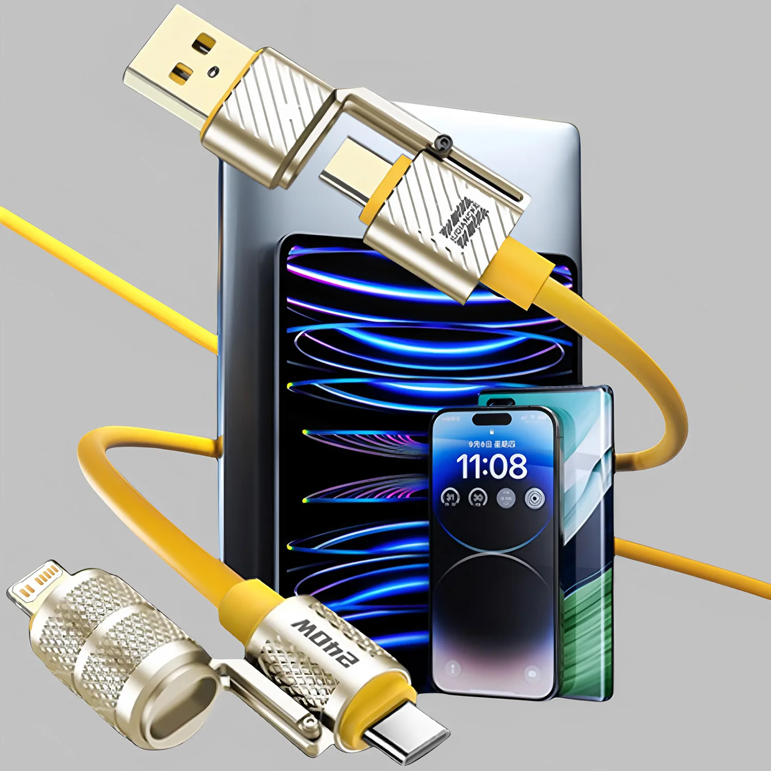 240 W 4-in-1-Schnelllade-Datenkabel Typ C auf Typ-C-Zinklegierungskabel für iPhone 17 16 15 Samsung Huawei Xiaomi