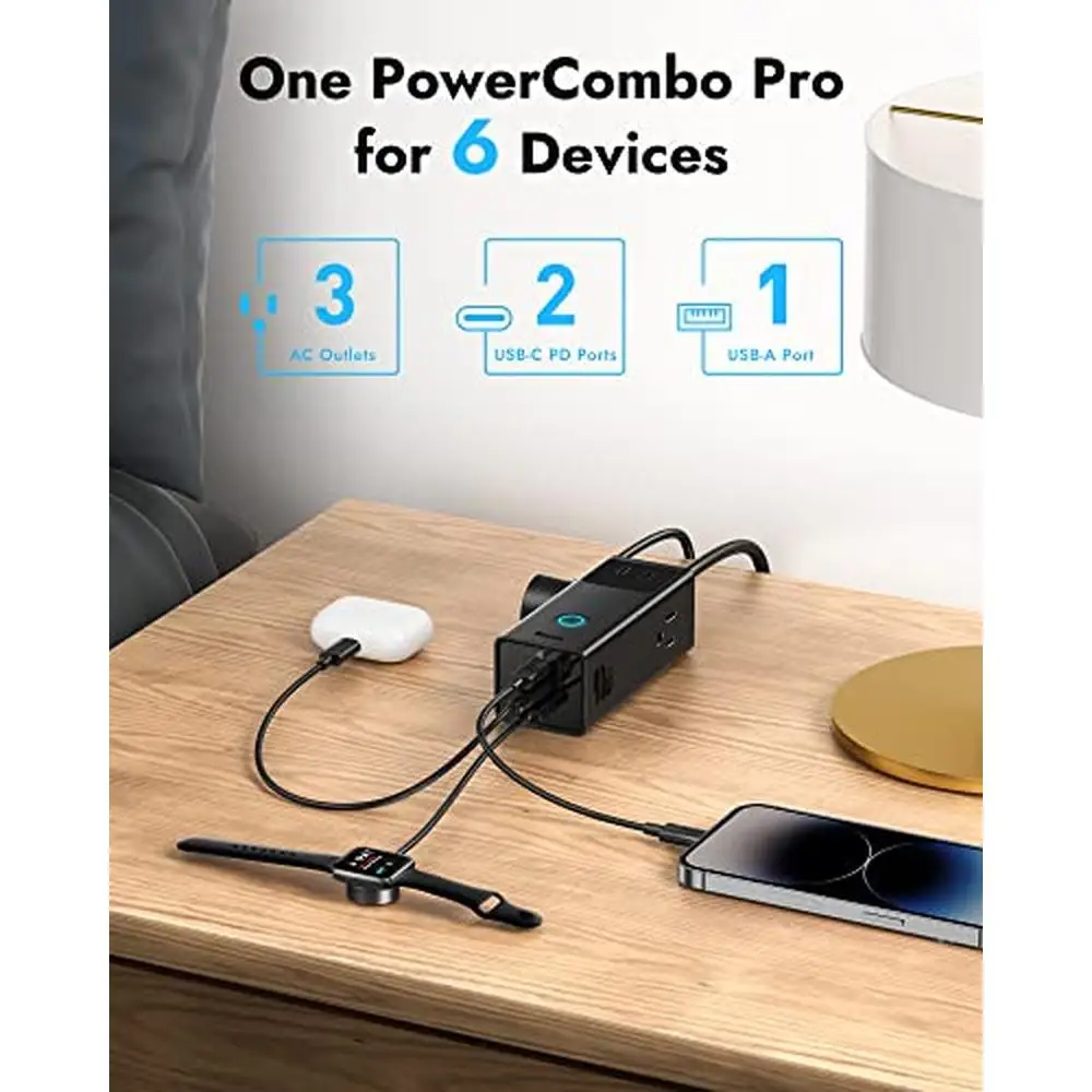 6-Port Surge Protector Power Strip with PD40W USB C Charger Home Appliances iPad iPhone & More Fast Charging Devices Advanced