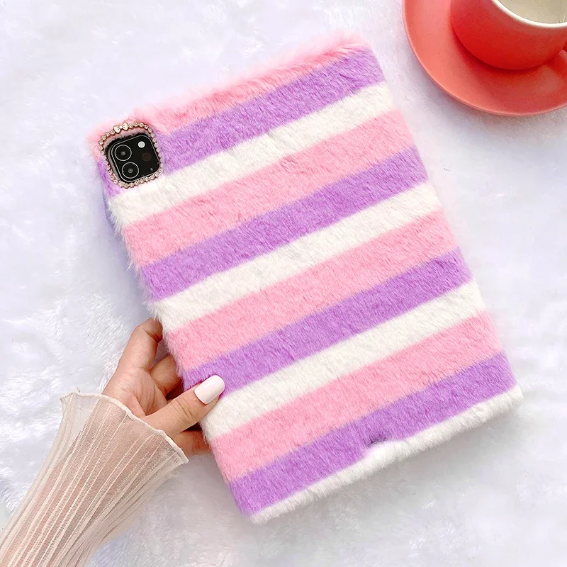 Bow Rabbit Fur Hair Flip Case For iPad Pro 11 2021 2018 Air 4 10.9 2020 Plush Tablet Cover For iPad 10.2 5 6 7 8 9 Mini 12345