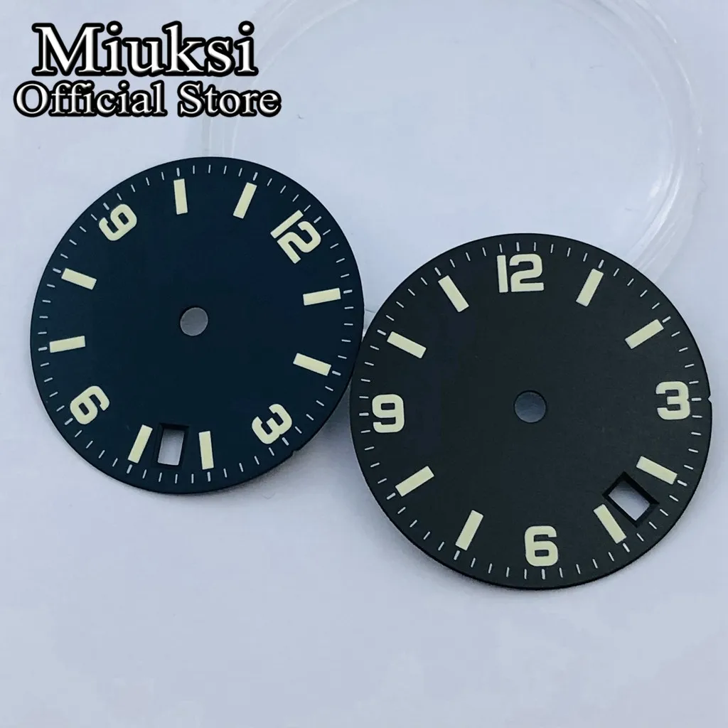 Miuksi 28.5mm sterile dial black blue gray watch dial luminous 3.8 date fit NH35 movement