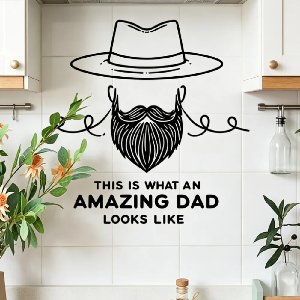 Retro Mustache and Hat Decals in PVC for Fathers Day Home Decor Applied on For Walls Glass Furniture and More Surfaces
