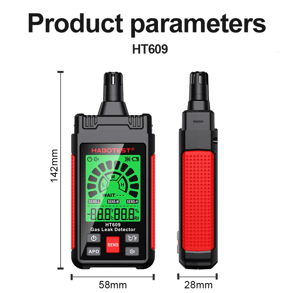 HT609 Gas Analyzer Gas Leak Detector with Sound Screen Alarm LCD Display Combustible Flammable Natural Methane Gas Detector