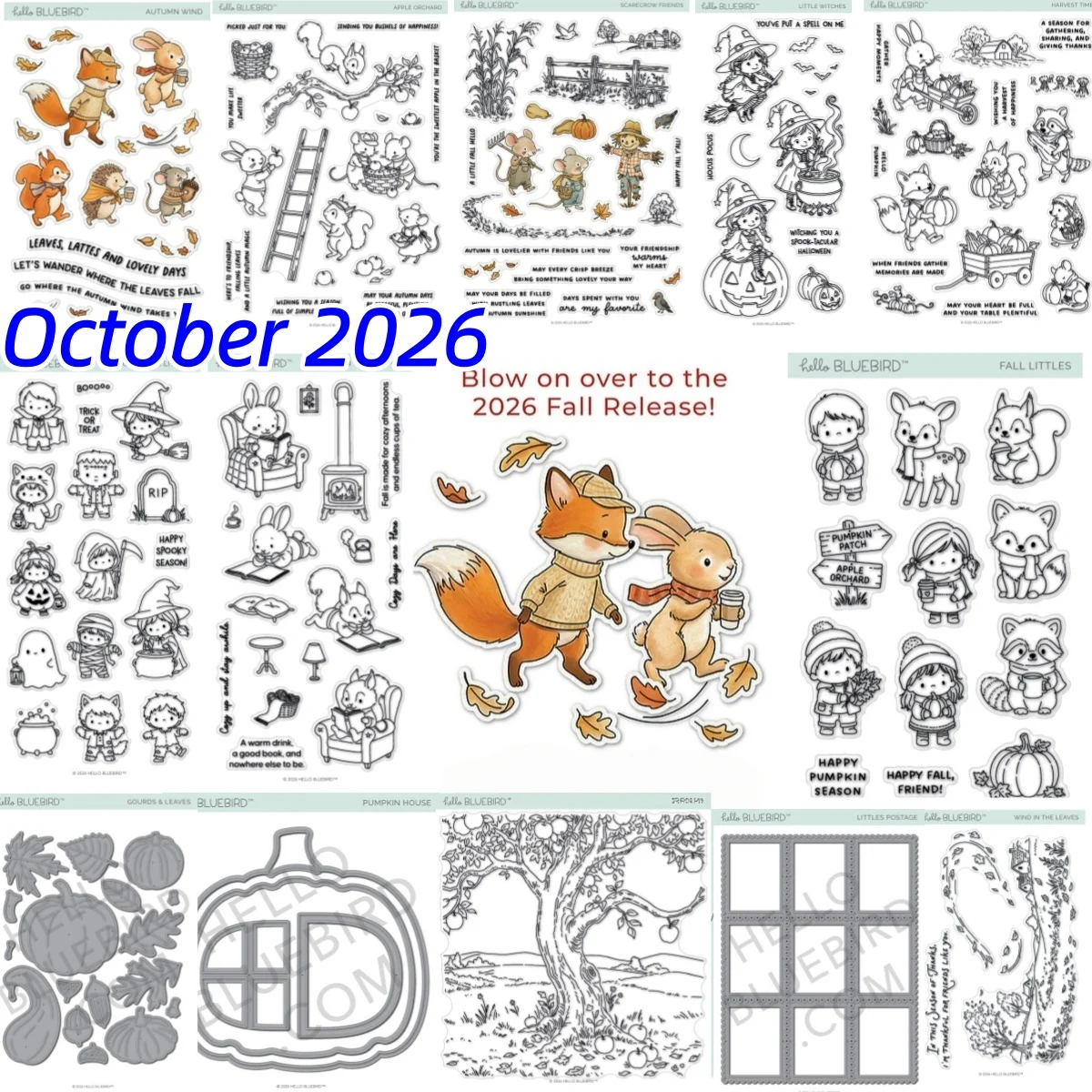 Autumn 2026 Apple Orchard Pumpkin Scarecrow Friends Leaves Metal Cutting Dies Clear Stamps for DIY Making Gift Card Scrapbook