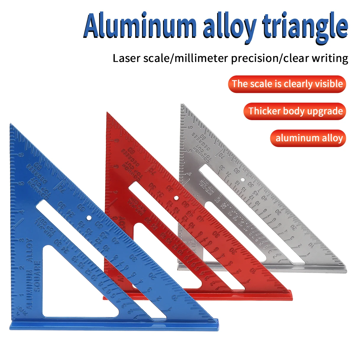 Triangle Ruler 7/12 inch Metric/Imperial Aluminum Alloy Triangular Measuring Ruler Woodwork Triangle Angle Protractor Measuring