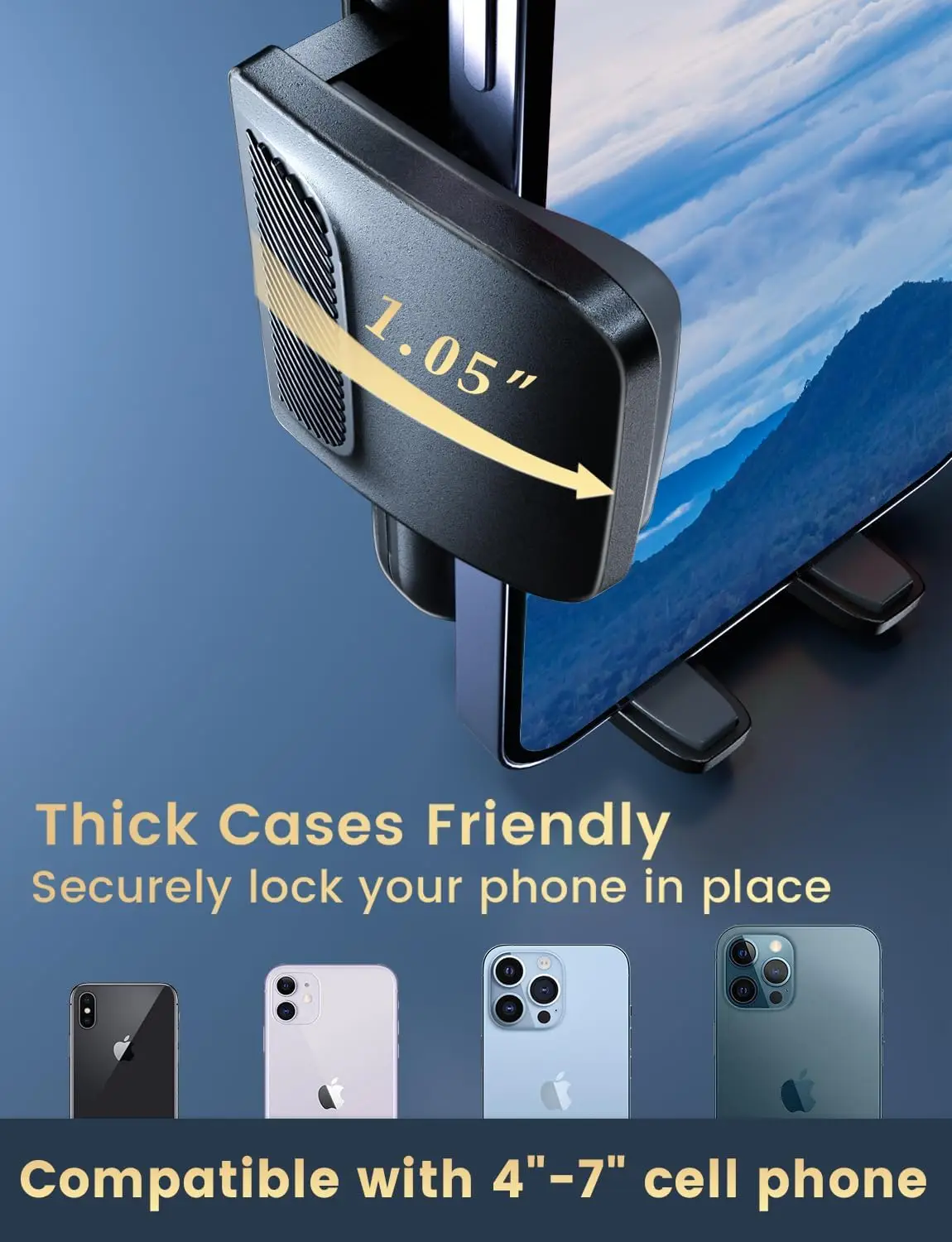 Автомобильный держатель для телефона с вентиляционным отверстием для iPhone 17 Pro Max и Android — громкая связь, толстый чехол