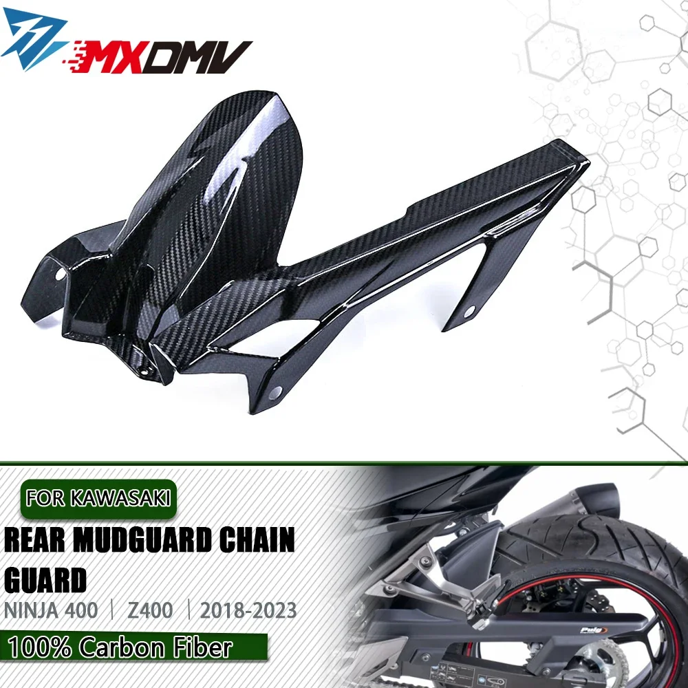 Motorcycle  Accessories Full Dry  3K Carbon Fiber Rear Mudguard Chain Guard Splash For KAWASAKI NINJA400 NINJA 400 2018-2023