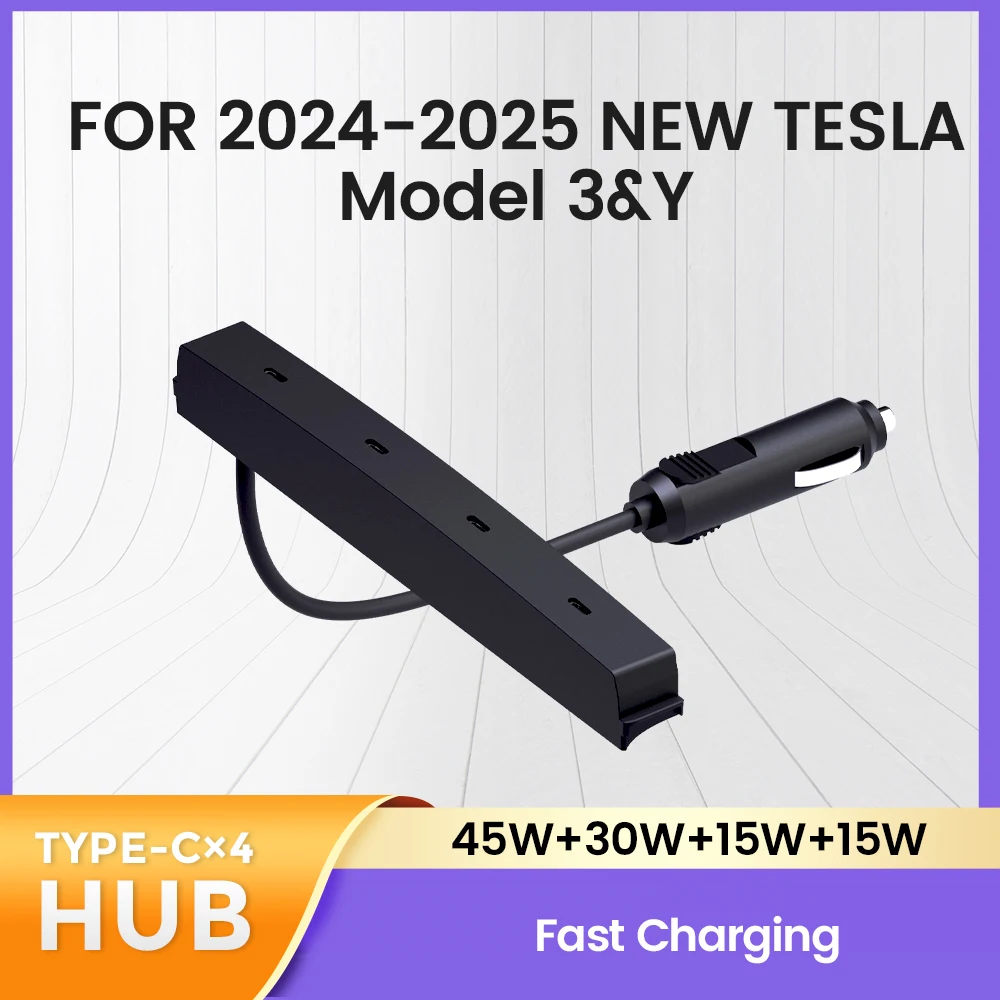 

Для нового Tesla Model 3 Model Y 2024-2025 Док-станция расширения коробки подлокотника 45 Вт Центральное управление 4-портовый концентратор для быстрой зарядки TPYE-C