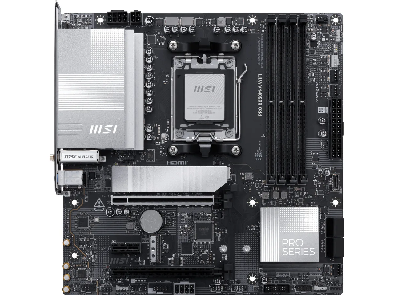 MSI PRO B850M-A WIFI AM5 , Wi-FI 7, 5G LAN, SATA 6Gbps, Bluetooth 5.4, double M.2 support,Micro ATX AMD Motherboard