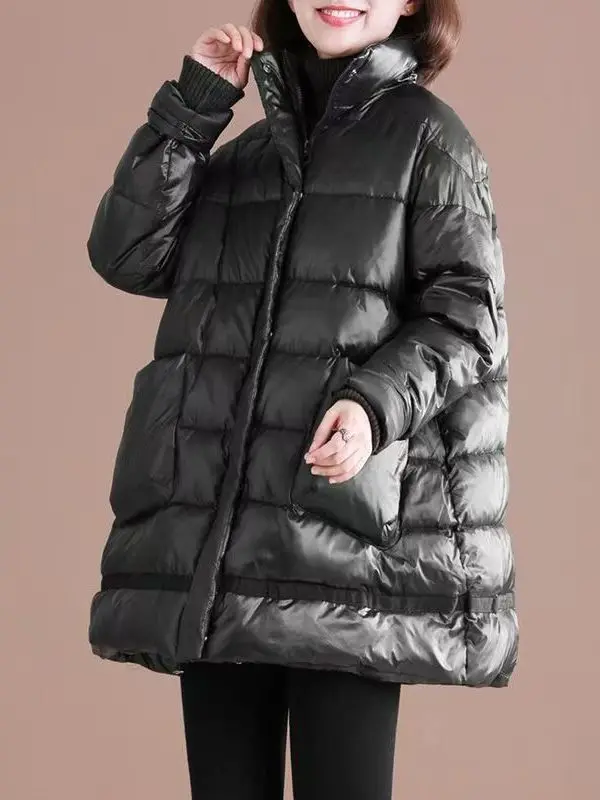 

Warmth Pure Color Mid-Length Black Slimming Cotton Jacket Trendy Outerwear Outlet Winter New Style Korean Style Coat
