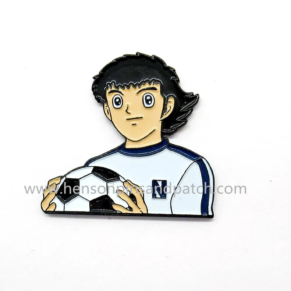 Custom zinc alloy dye black metal soft ename cartoon football boy gift lapel pin