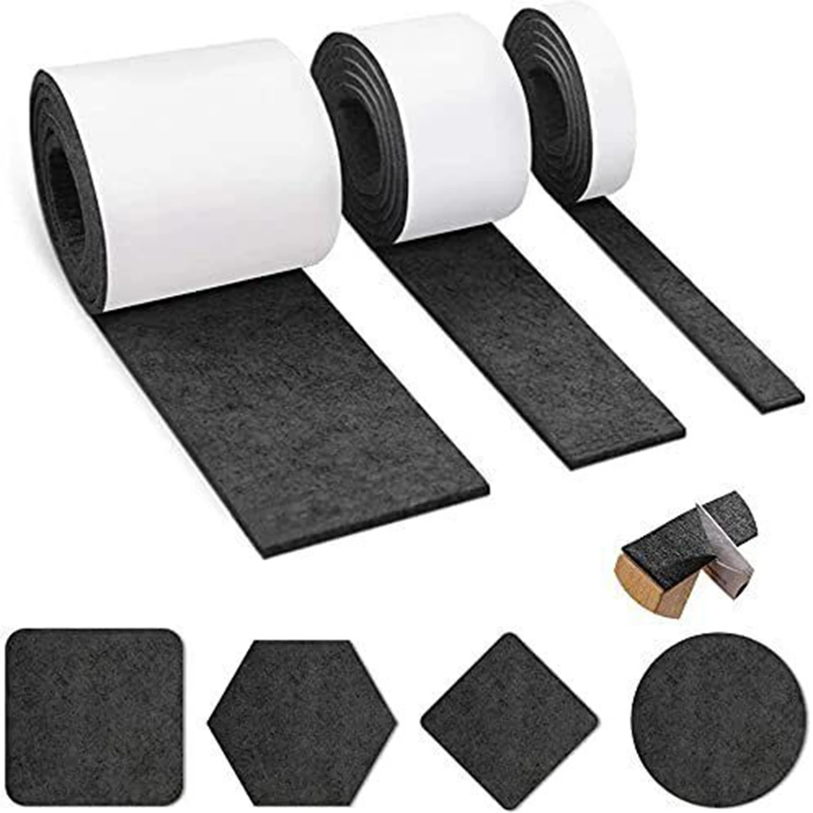 3pcs Self Adhesive Felt Tape Non-slip Polyester Felt Strip Roll Furniture Felt Strips DIY Shape Sliding Pad Tape Floor Protector