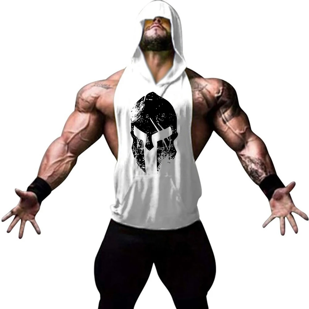 2023 New Gym Clothing Mens Bodybuilding Hooded Tank Top Cotton Sleeveless Vest Sweatshirt Fitness Workout Sportswear Tops Male