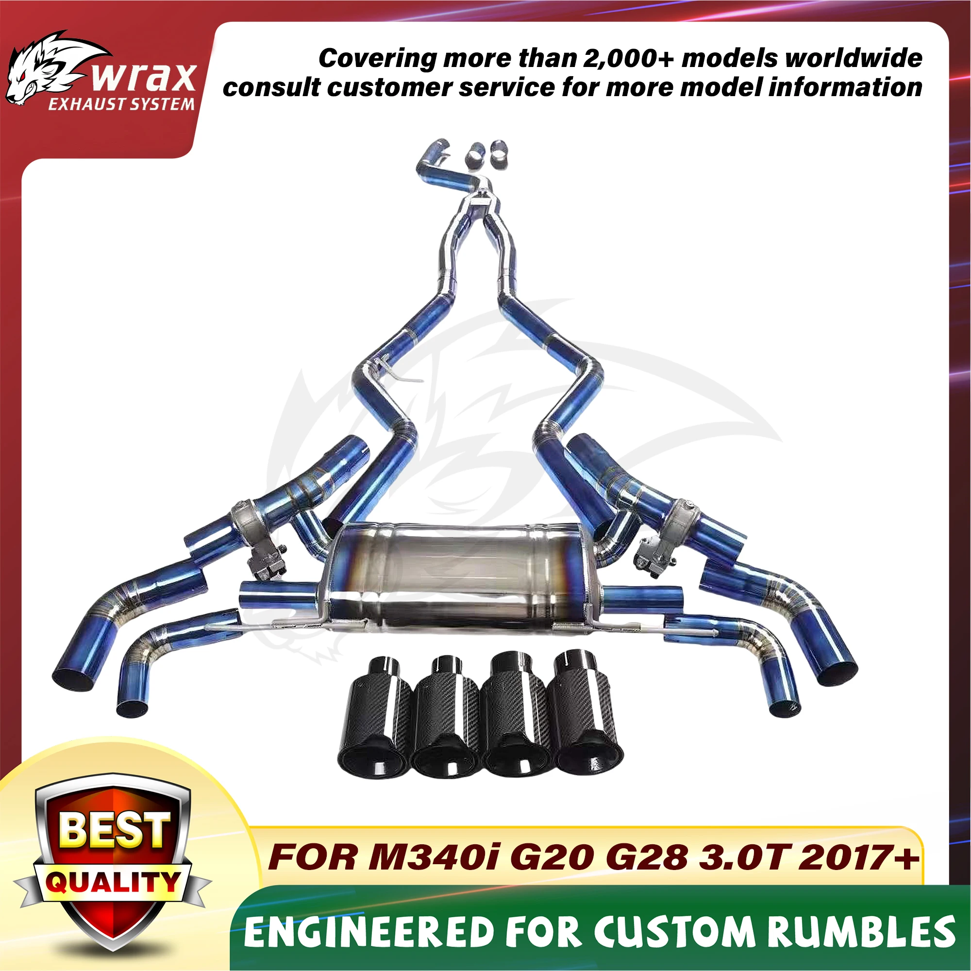 

WRAX Sport Catback Quad-exit Exhaust for BMW M340i G20 G28 3.0T 2017+ Corrosion-Resistant Titanium Boost Vehicle Performance