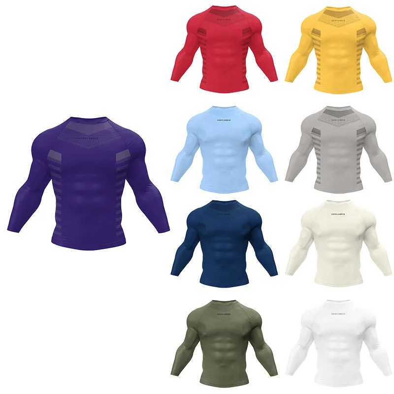 

Gym Men's MMA T Shirt Fitness Workout Long Sleeve Compression Shirts Running Training Quick Dry Fit Muay Thai Jiu Jitsu Shirt