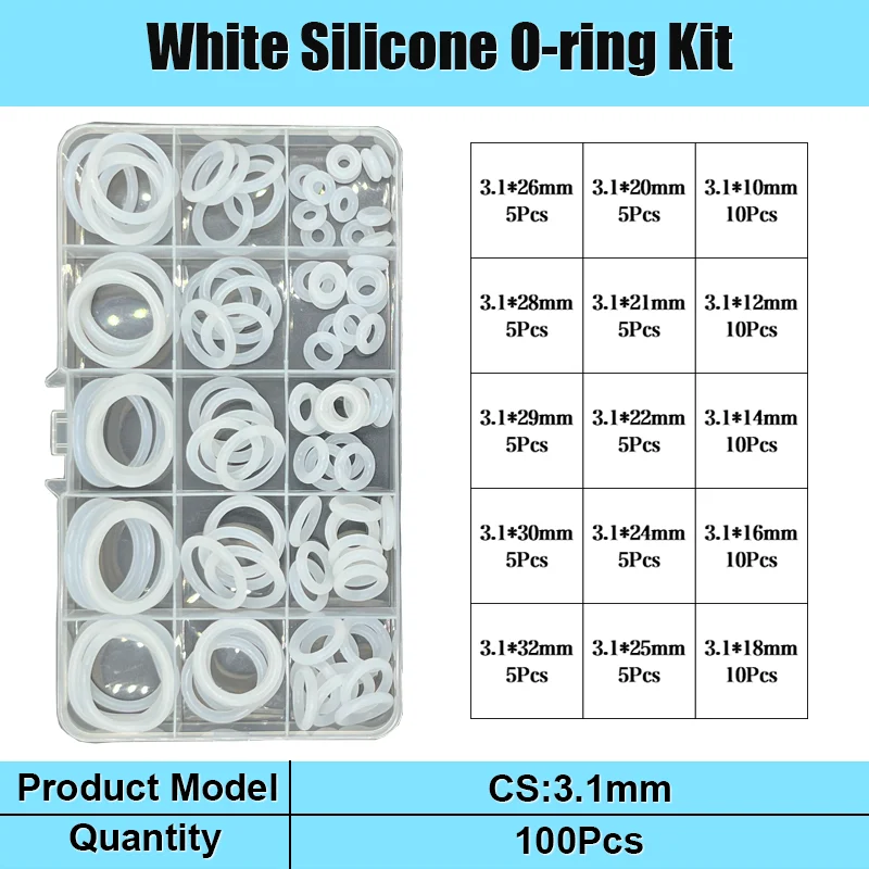CS 1,5/2,0/2,4/3,1 mm weiße VMQ O-Ring-Dichtung, Silikondichtung, O-Ring, Silikonring, hochtemperaturbeständiges Unterlegscheiben-Set – Detail 8