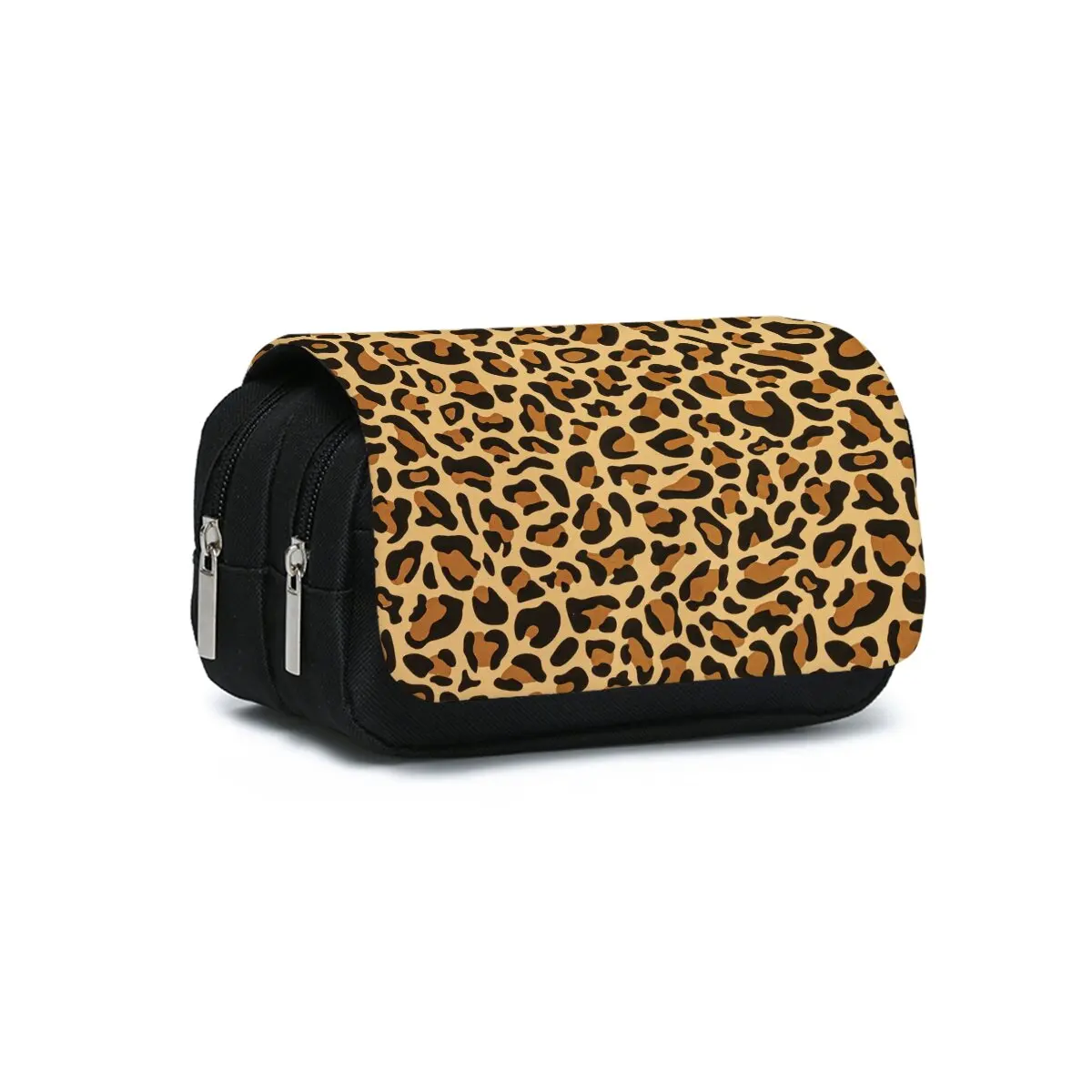 

Cute Leopard Speckles Pattern Double Flip Fabric Pen Case Boy/Girls Best Gift 2D Flat Pencil Pouch School Office Use Children