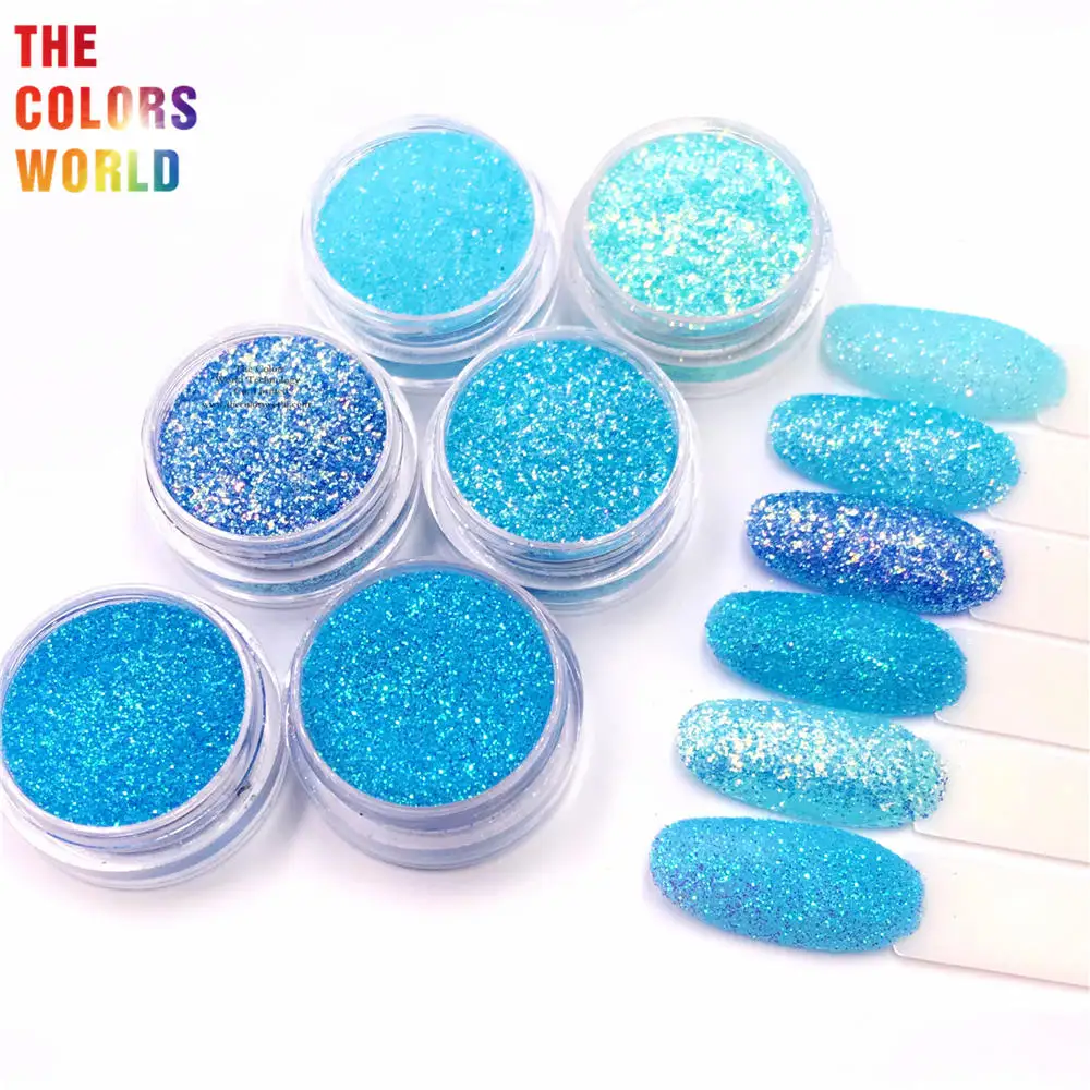 TCT-828 Blue Colors 0.2MM Hexagon Ultra Fine Colorful Spark Nail Powder Dazzling Cosmetic Grade Makeup Tumbler Crafts Manicure