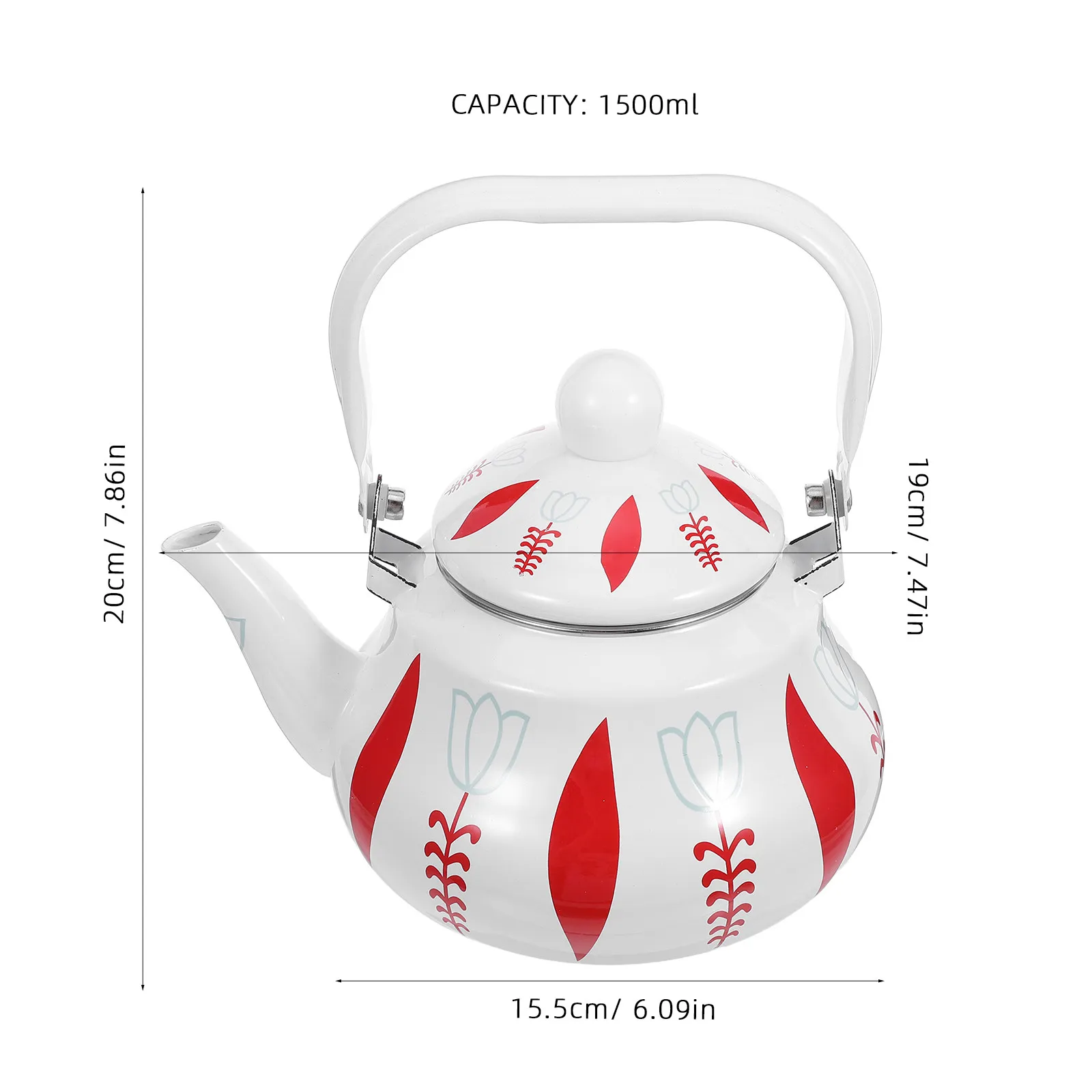 Floral Enamel Tea Kettle 1.5L Vintage Stovetop Kettle for Gas Induction Cooktop Fast Heating Smooth Stain Resistant Surface