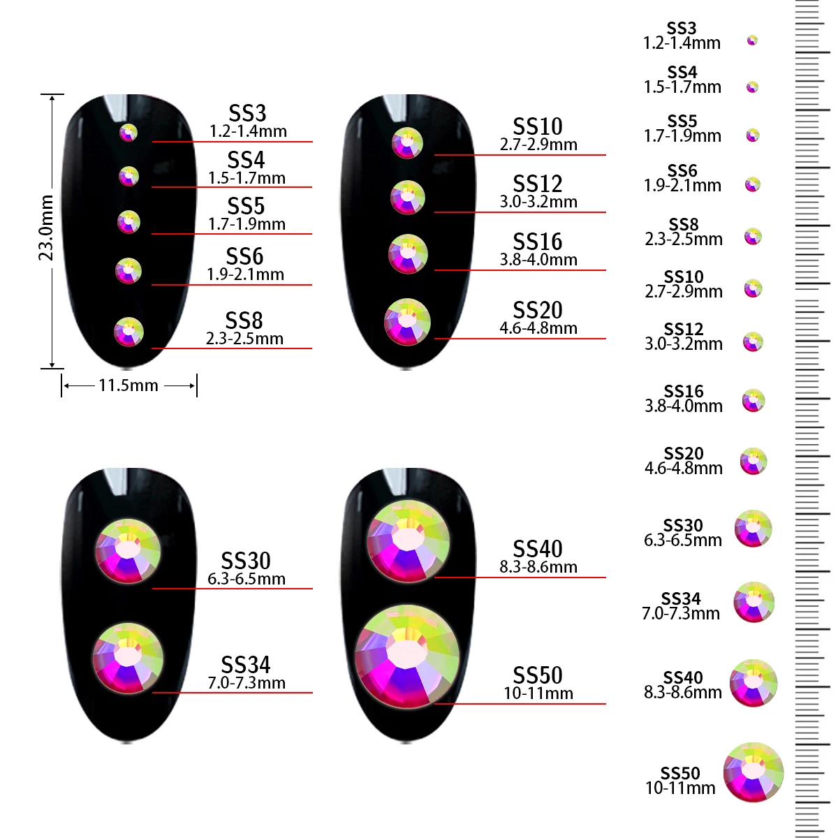 QIIY SS4-SS30 Ghost Light Glass Non Hotfix Rhinestones Glitter Nail Art Crystal Stones For Clothes Dress Decoration Diamond