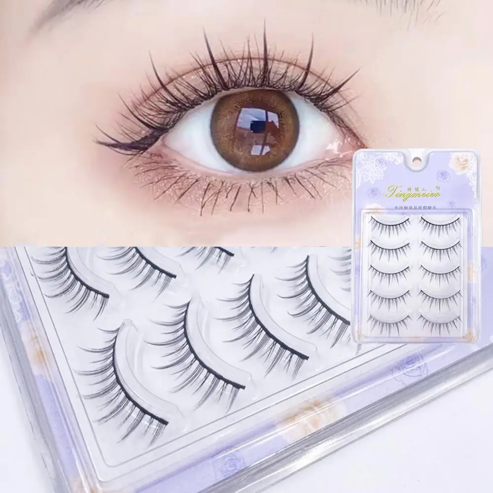 5คู่ Mink การ์ตูนขนตาปลอม3D ธรรมชาติ Fairy Wispy Fluffy Curling Eyelashes Eyelashes เครื่องมือแต่งหน้าความงาม