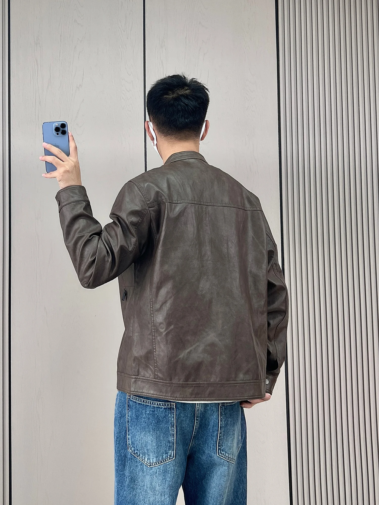 

Casual Leather Jaet Men's Spring Faion Versatile Loose Haome Fake Leather Youth Outerwear Straight Leg Design Zipper C...