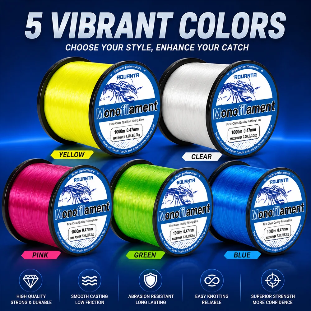 ROUANTA 500M 1000M Nylon-Angelschnur, Monofilament, superstark, abriebfest, glatt, sinkende Schnur für Karpfen, Barsch, Pesca Tackl – Detail 6