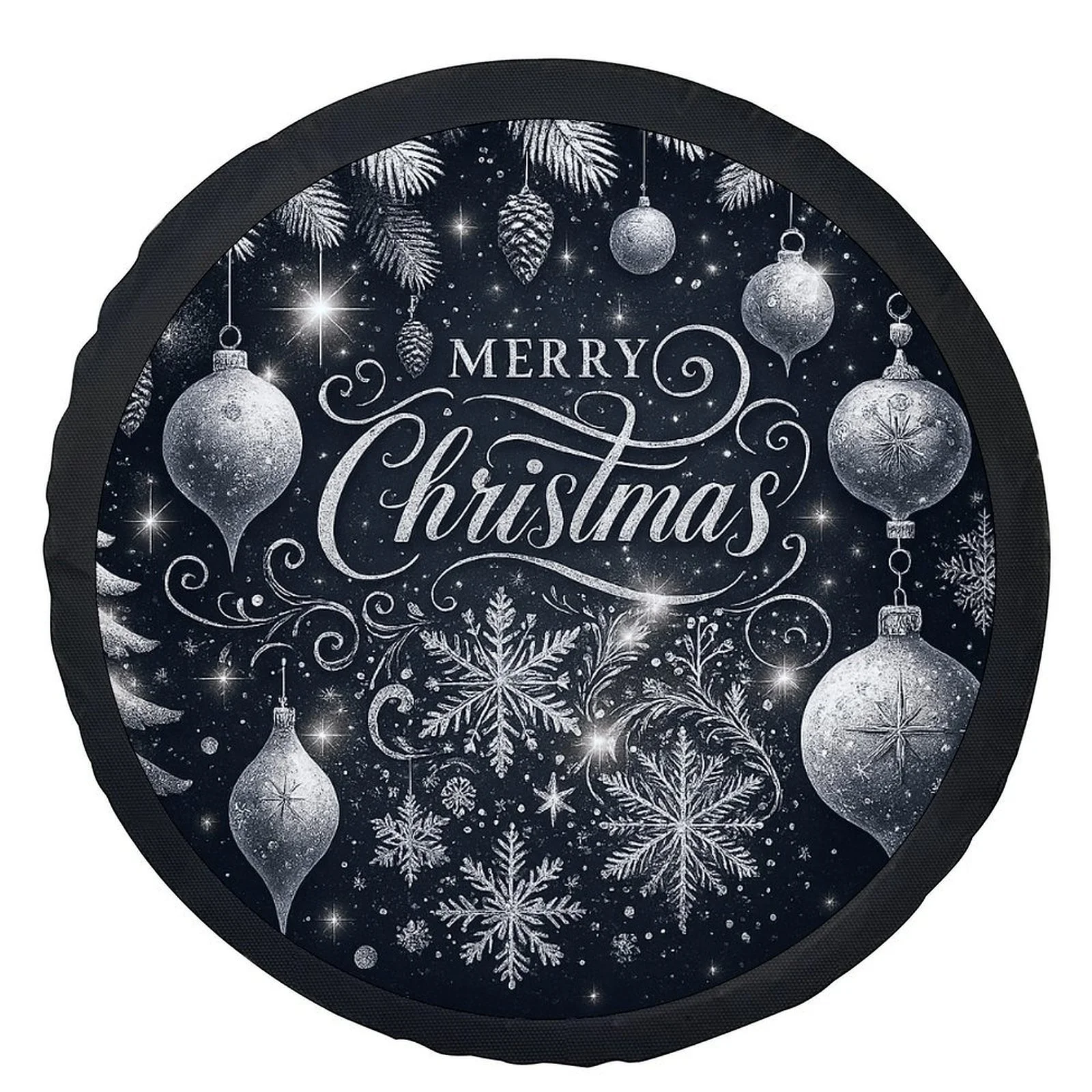 1pc Christmas Ornaments Themed Tire Cover - Festive Snowflakes, Stars & Pine Cones Design, Durable Polyester Wheel Protector For