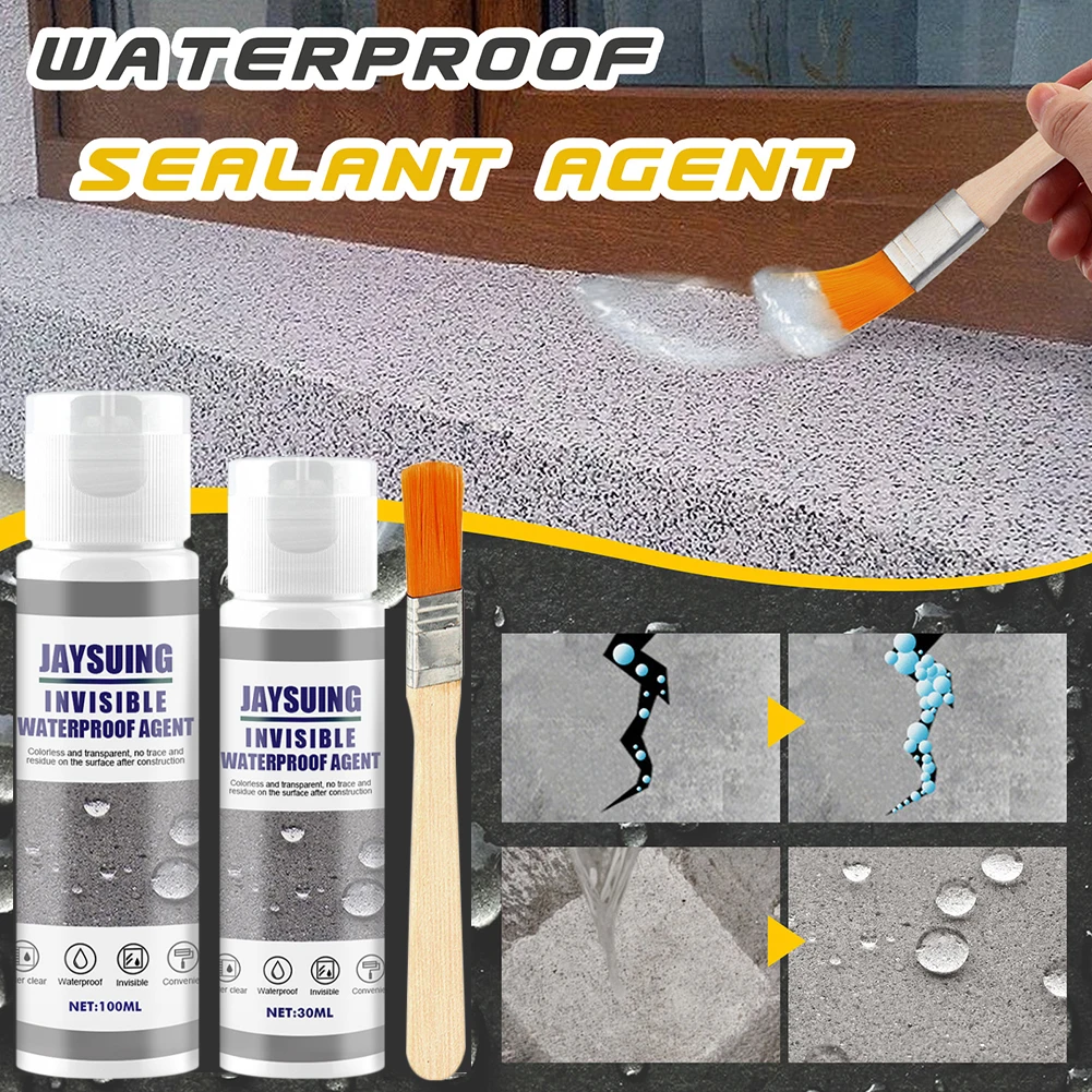 30/100g Waterproof Insulating Sealant Invisible Paste Coating PU Adhesive AntiLeak Repair Glue For Home Roof Bathroom With Brush