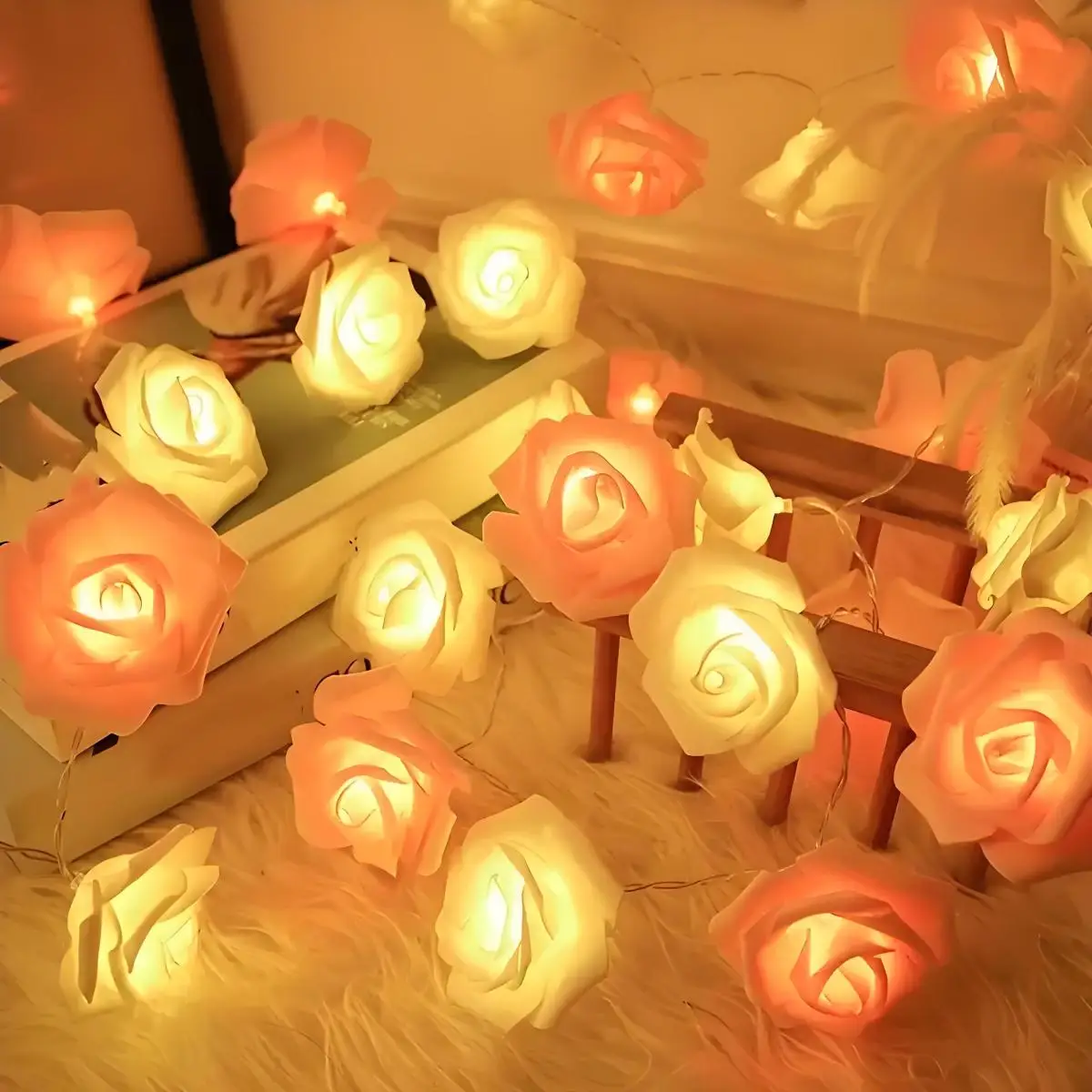 Led Rose String Lights, Battery-Operated, Artificial Flowers, Ambiance Decoration, Suitable for Birthdays, Weddings, Festivals