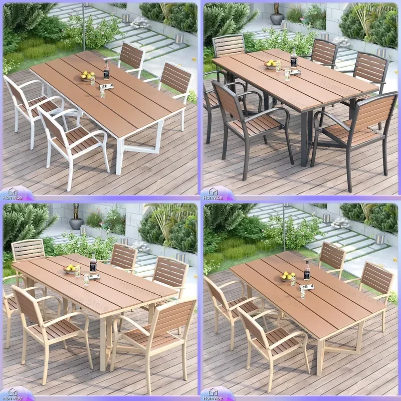 Outdoor Patio Furniture Set Plastic Wood Garden Dining Table and Chairs Antiseptic Balcony Courtyard Lawn Bistro Set