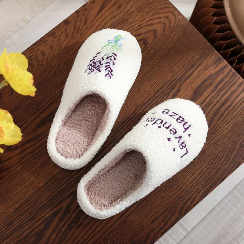 Couple Lavender Slippers Winter  Fashion Home Furnished Warm Comfortable Cotton Shoes Anti Slip Flat Bottom Casual Shoes