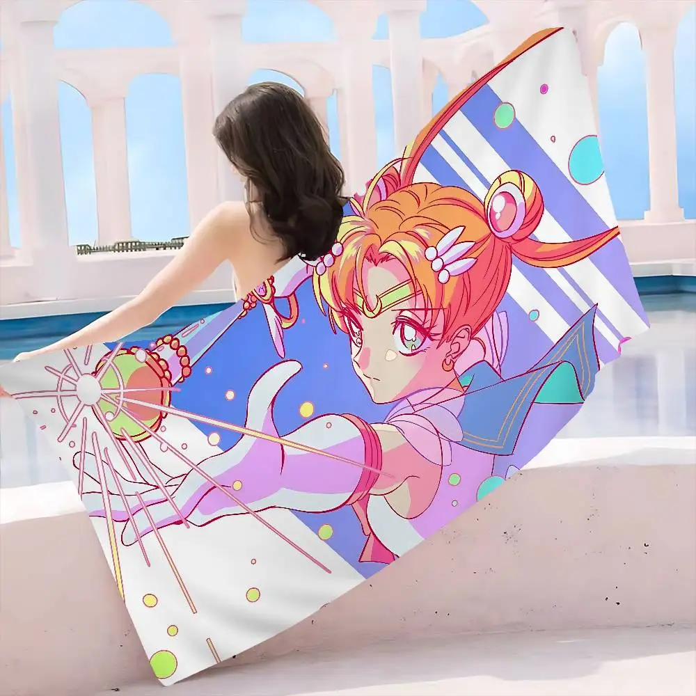 S-Sailores Cute Girl Moon Anime Beach Swimming Towel Soft Absorbent Washcloth Children's Gifts for Kids Travel Camping Gym