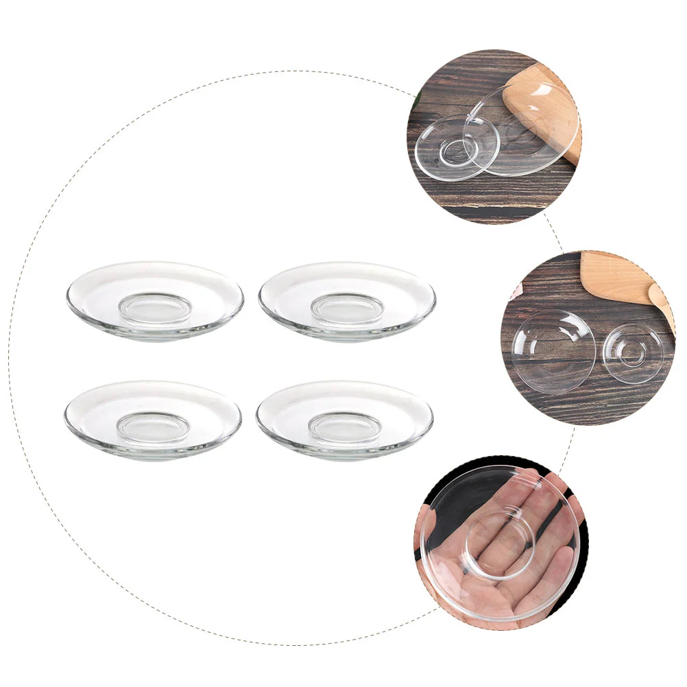 Elegant Clear Glass Plates Set of 4 Round Glass Saucers for Coffee Snacks and Decorative Use Durable and Stylish Design