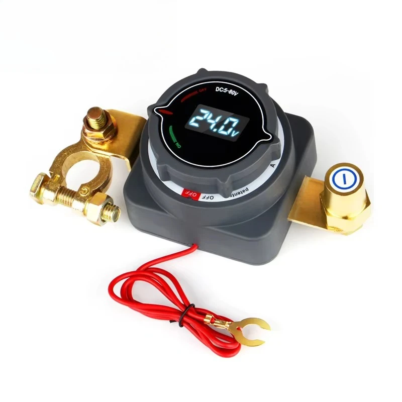 

Digital top post battery disconnect switch with voltmeter 5-80VDC switch for marine RV truck trailer