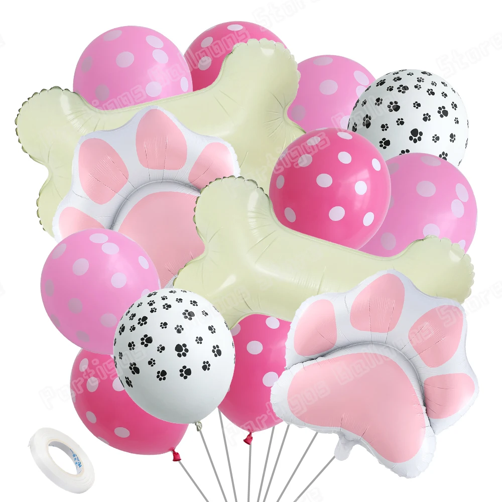 New Meow Cat Paw Balloon Set Dog Bone Helium Balloon Dog Paw Print Latex Ball Let's Pawty Animal Birthday Party DecorBaby Shower